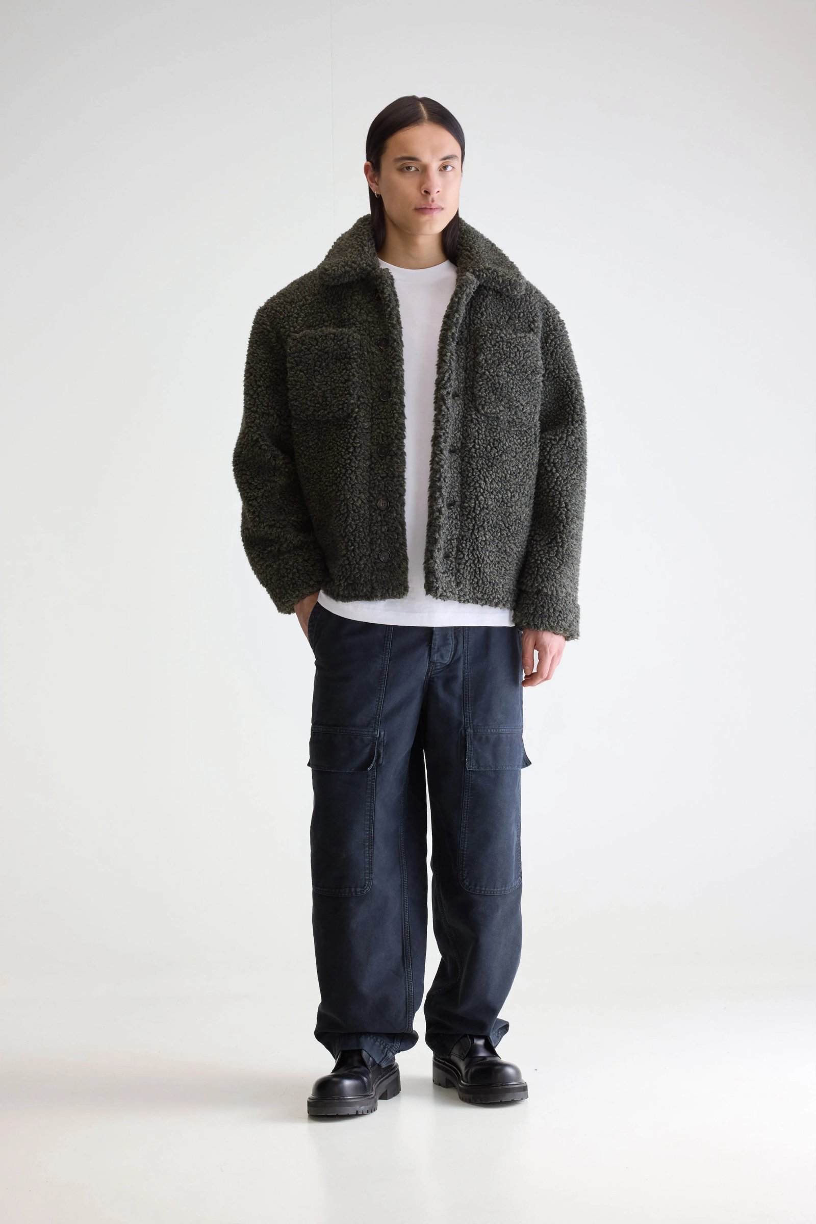 Jezzo teddy jacket (252 / M / DARK OLIVE) - Image 2