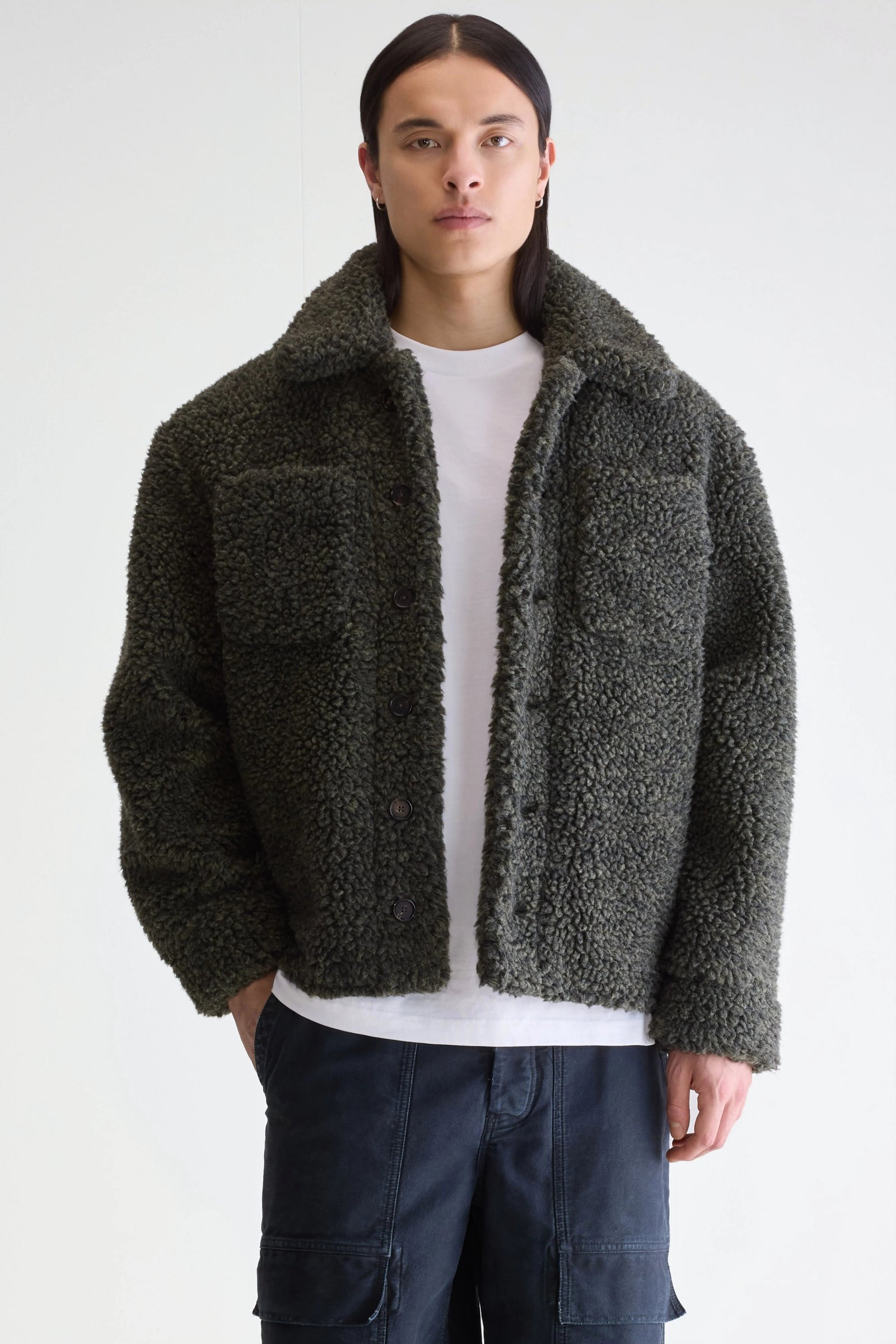 Jezzo teddy jacket (252 / M / DARK OLIVE) - Image 3